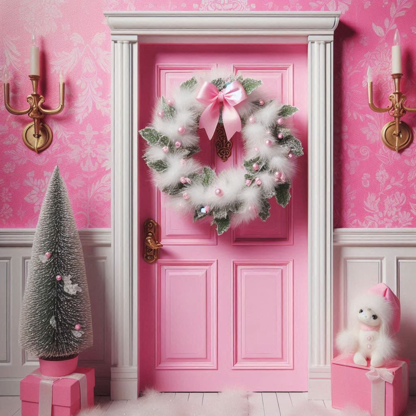 Christmas Door Cover Modern Pink